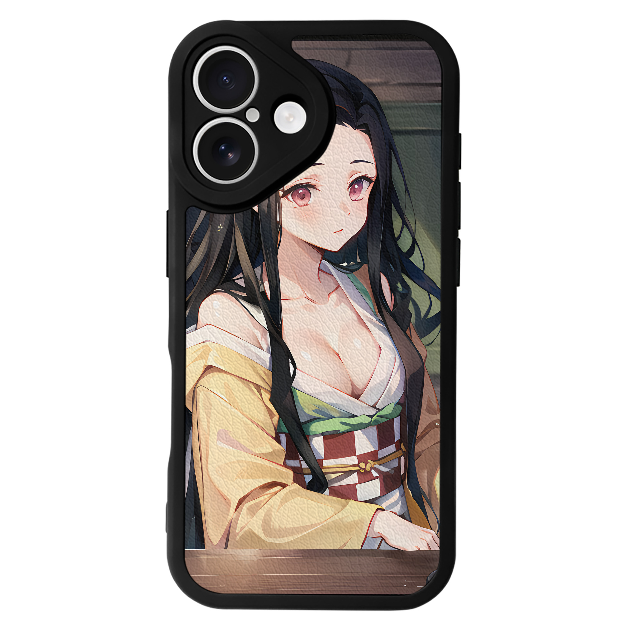 （画像用） 鬼滅の刃（きめつのやいば）竈門 禰󠄀豆子／かまど ねずこ Kamado Nezuko 【iPhone 16シリーズ対応】シリコンスマホケース（レザー調） 材質：シリコン